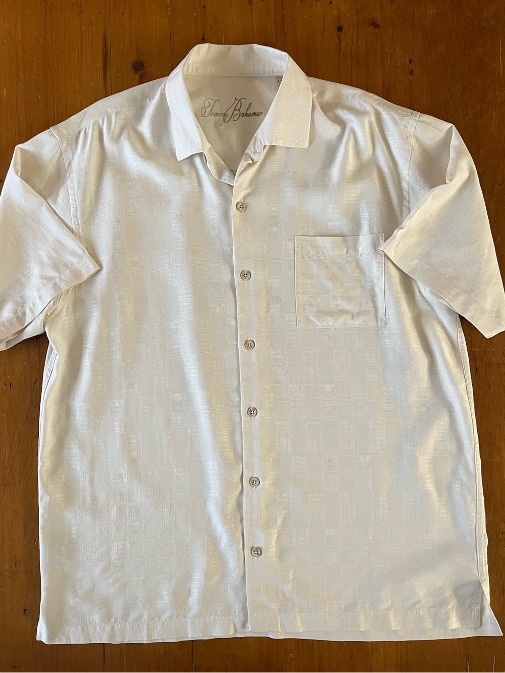 Tommy Bahama 100% Silk Jacquard Ivory Button Down Men’s Shirt Large